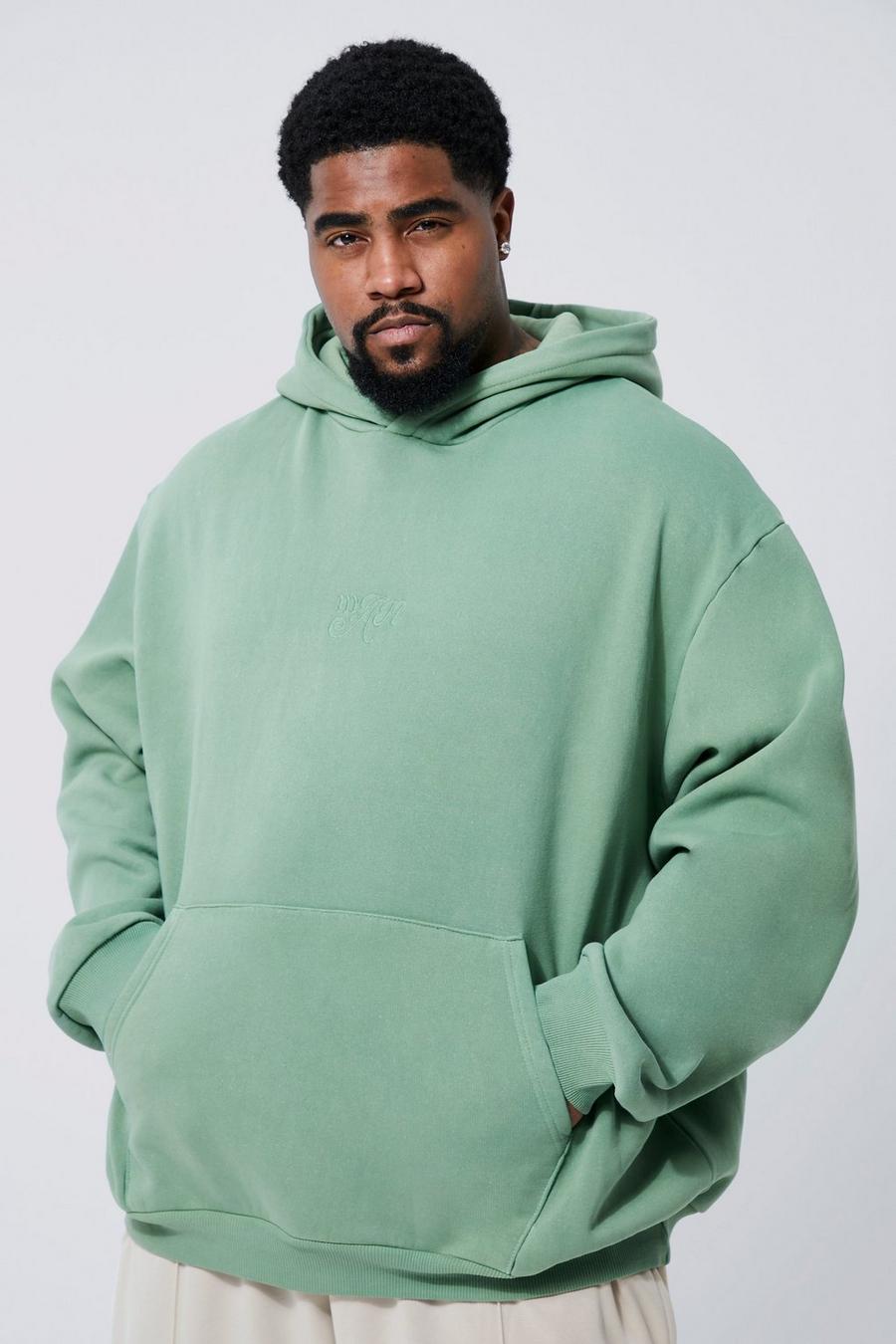 Green Plus Oversized Washed Man Hoodie