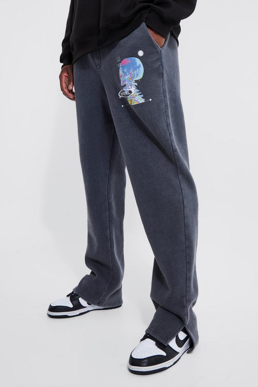 Charcoal grey Tall Straight Leg Acid Wash Graphic Jogger image number 1