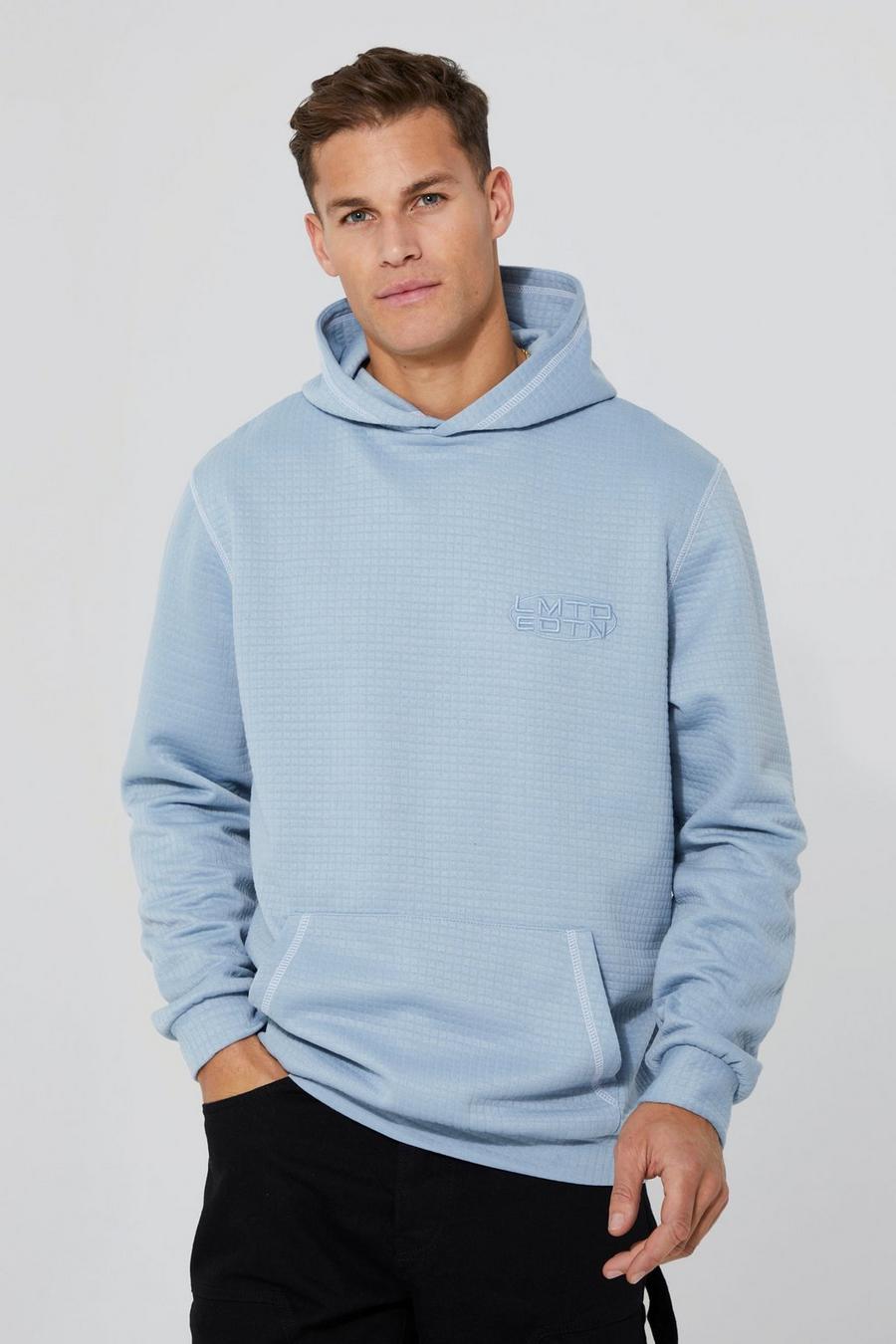 Dusty blue Tall Lmtd Embroidered Textured Waffle Hoodie