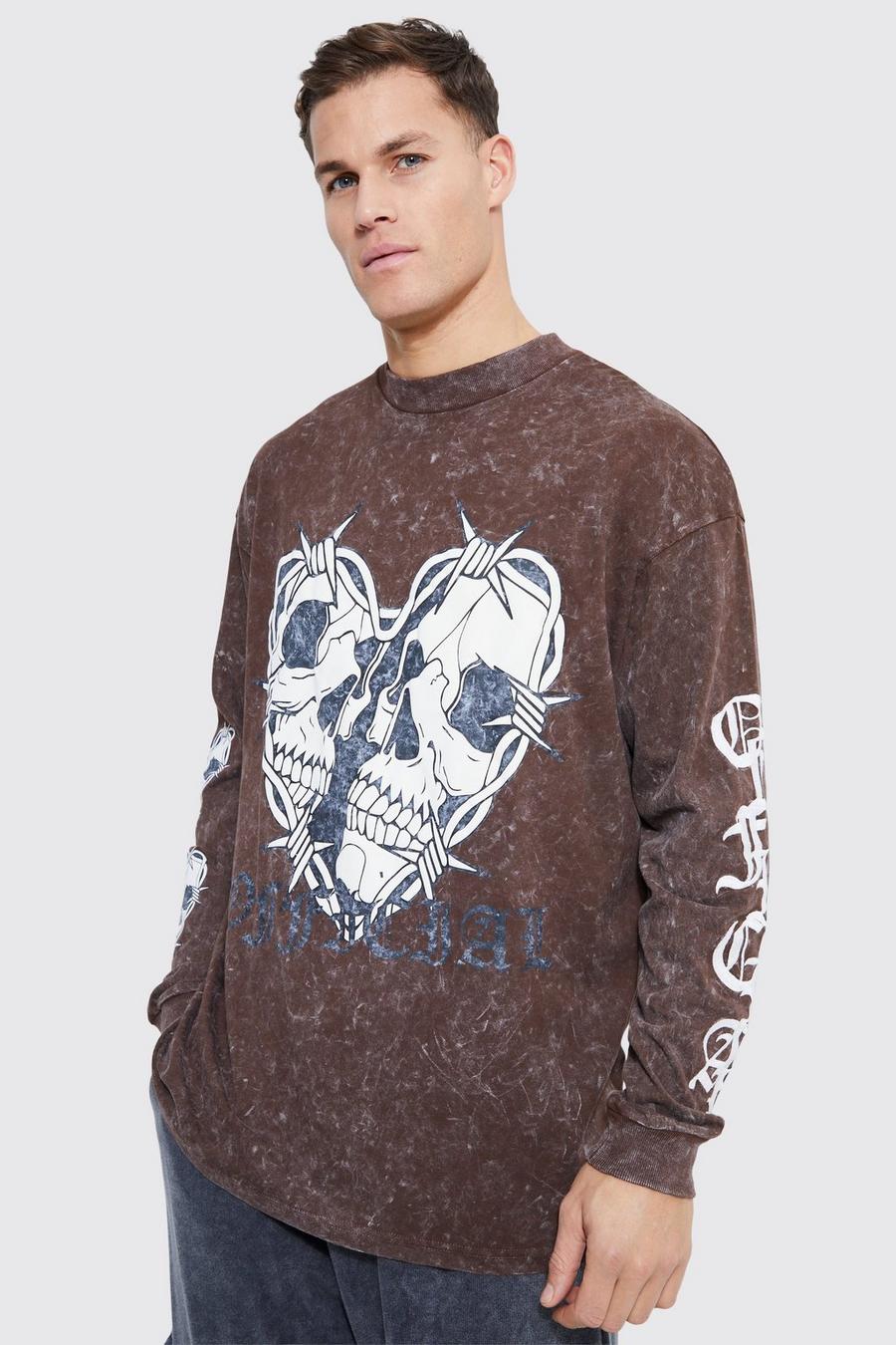 Chocolate Tall Washed Skeleton Long Sleeve T-shirt image number 1