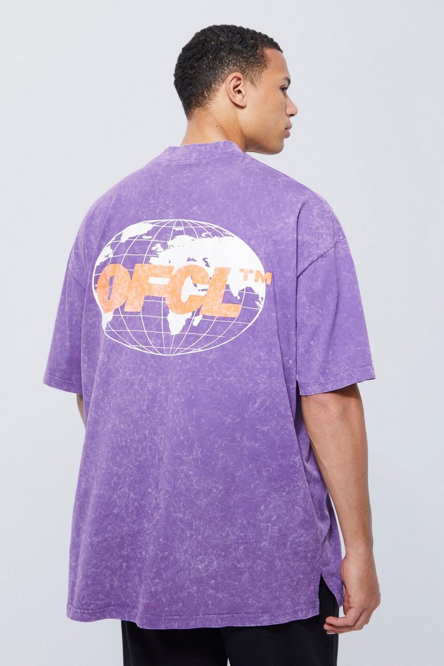 Purple Ofcl Tall Oversized t-shirt med tvättad effekt image number 1