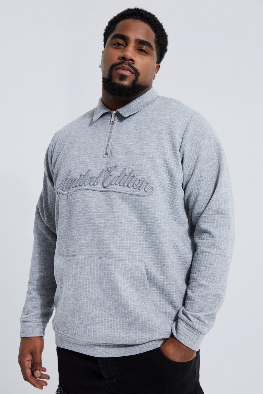 Grey Plus Embroidered Heavyweight Waffle Polo image number 1