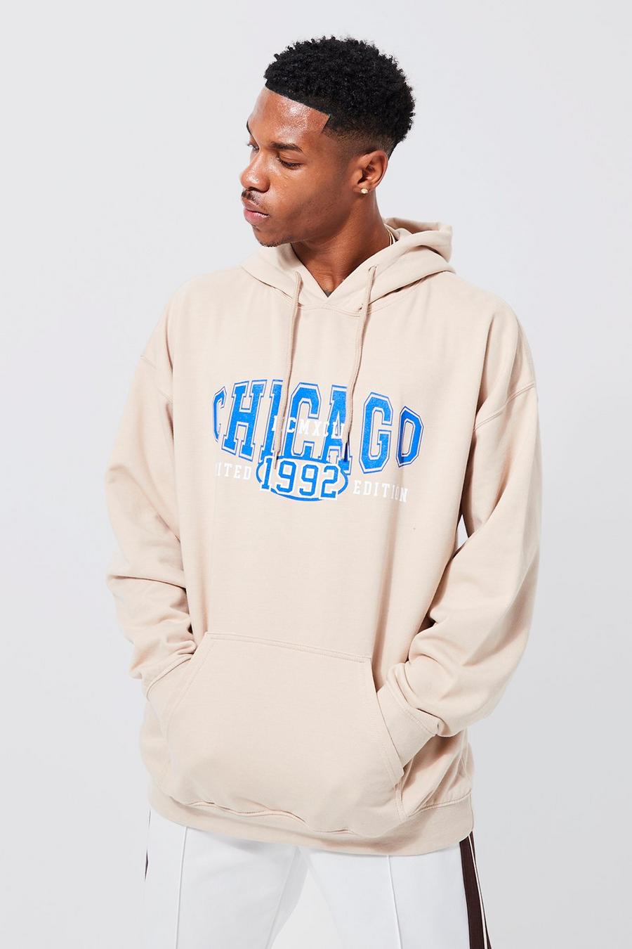 Sand Oversized Chicago Print Hoodie image number 1