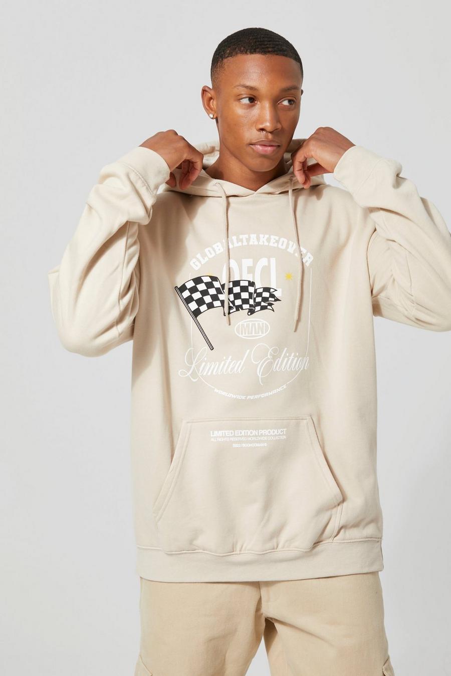 Sand Oversized Global Take Over Moto Print Hoodie sweater image number 1