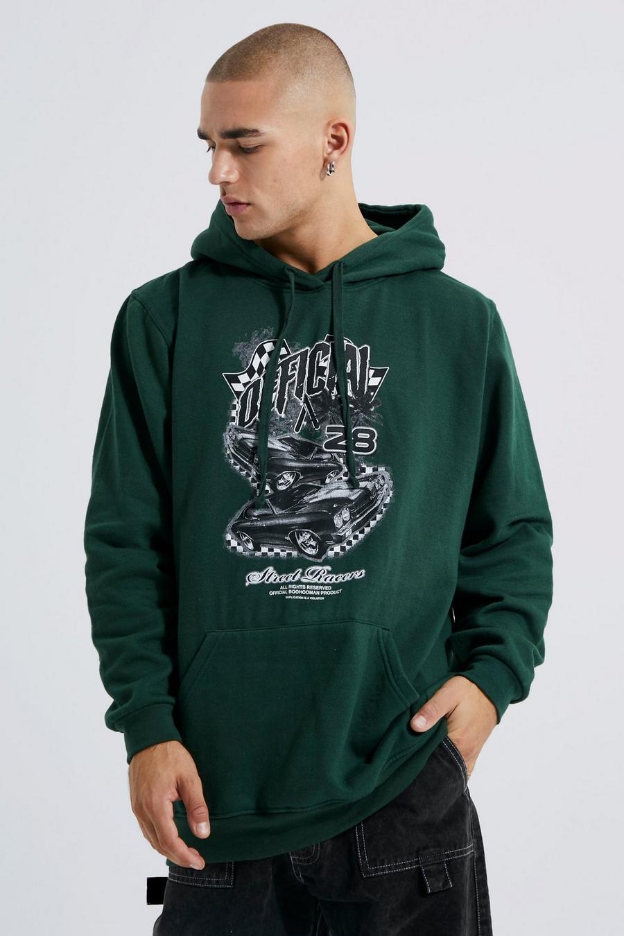 Forest vert Oversized Overdye Official Car Moto Graphic Hoodie