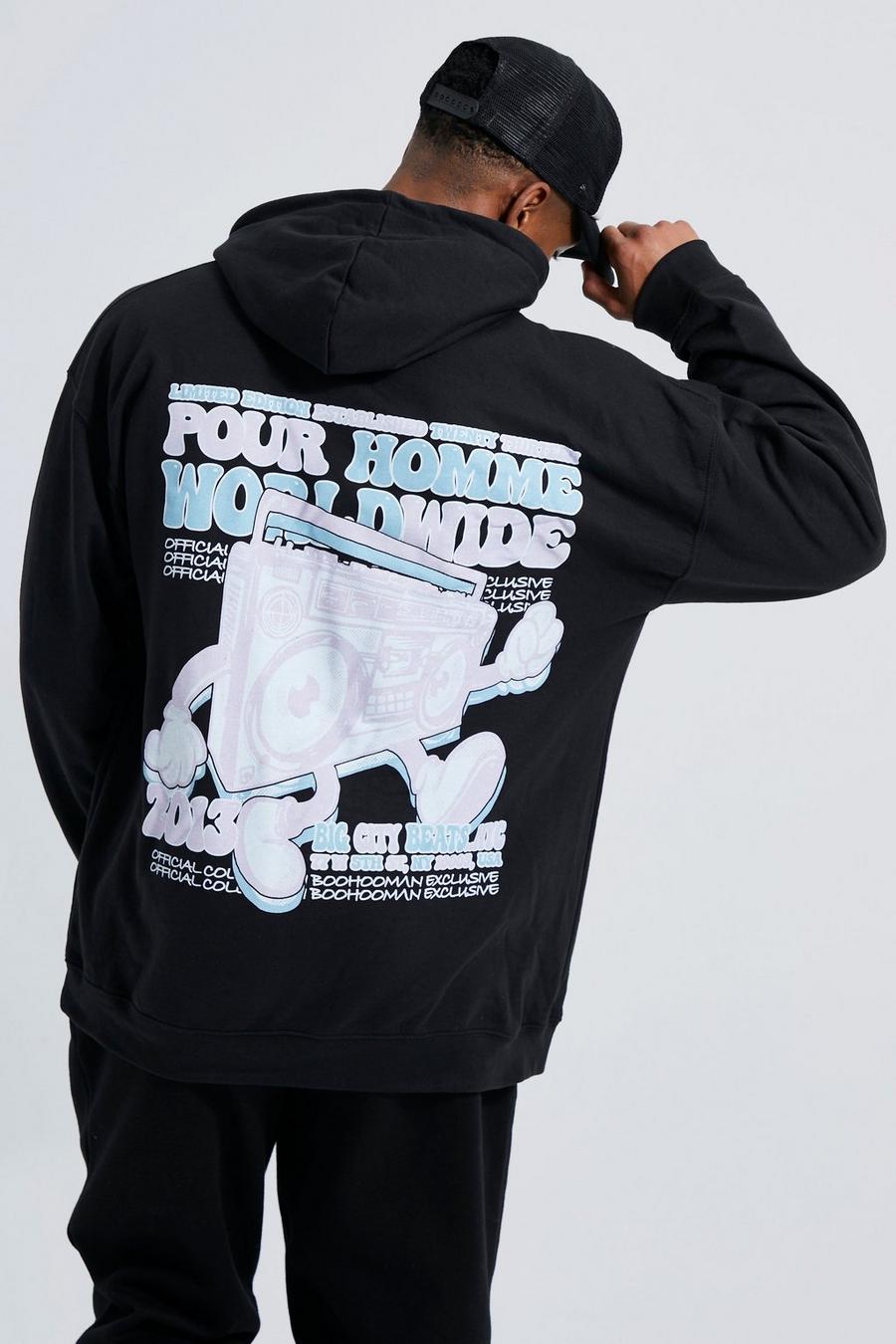 Black Pour Homme Oversized hoodie med tryck image number 1