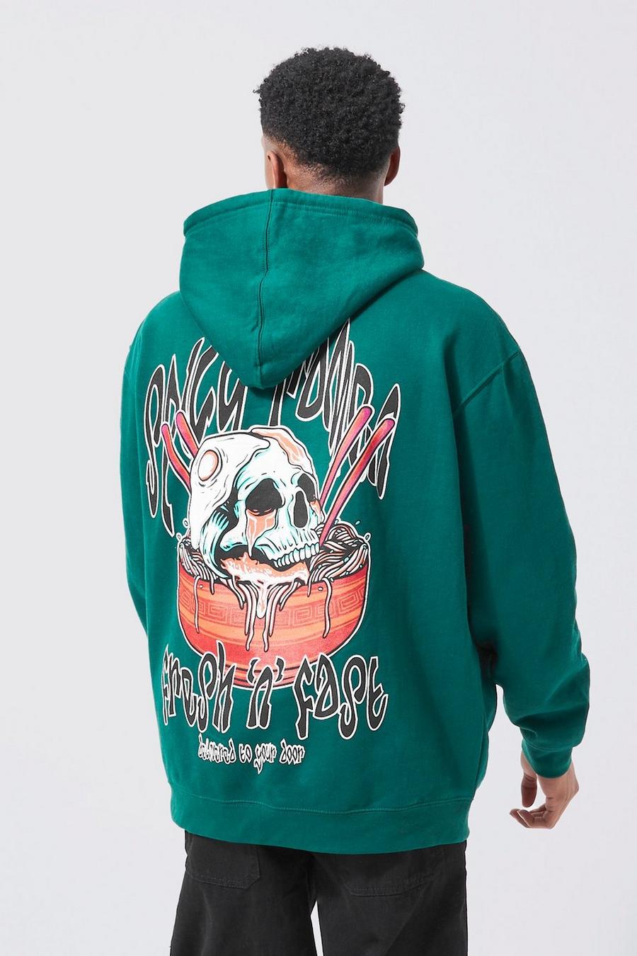 Forest green Oversized Noodle Skull Graphic Hoodie