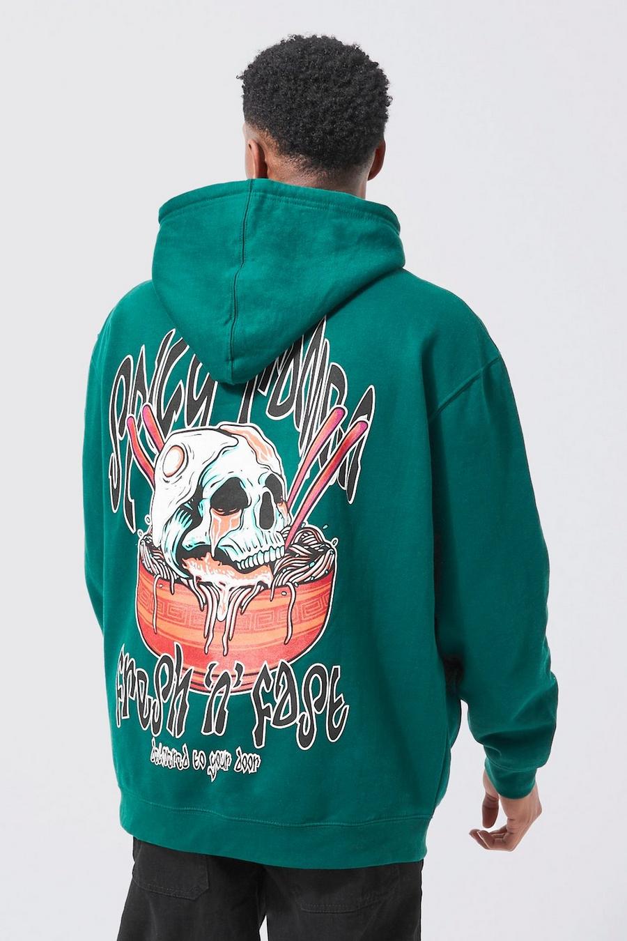 Green Oversized Noodle Skull Graphic Hoodie