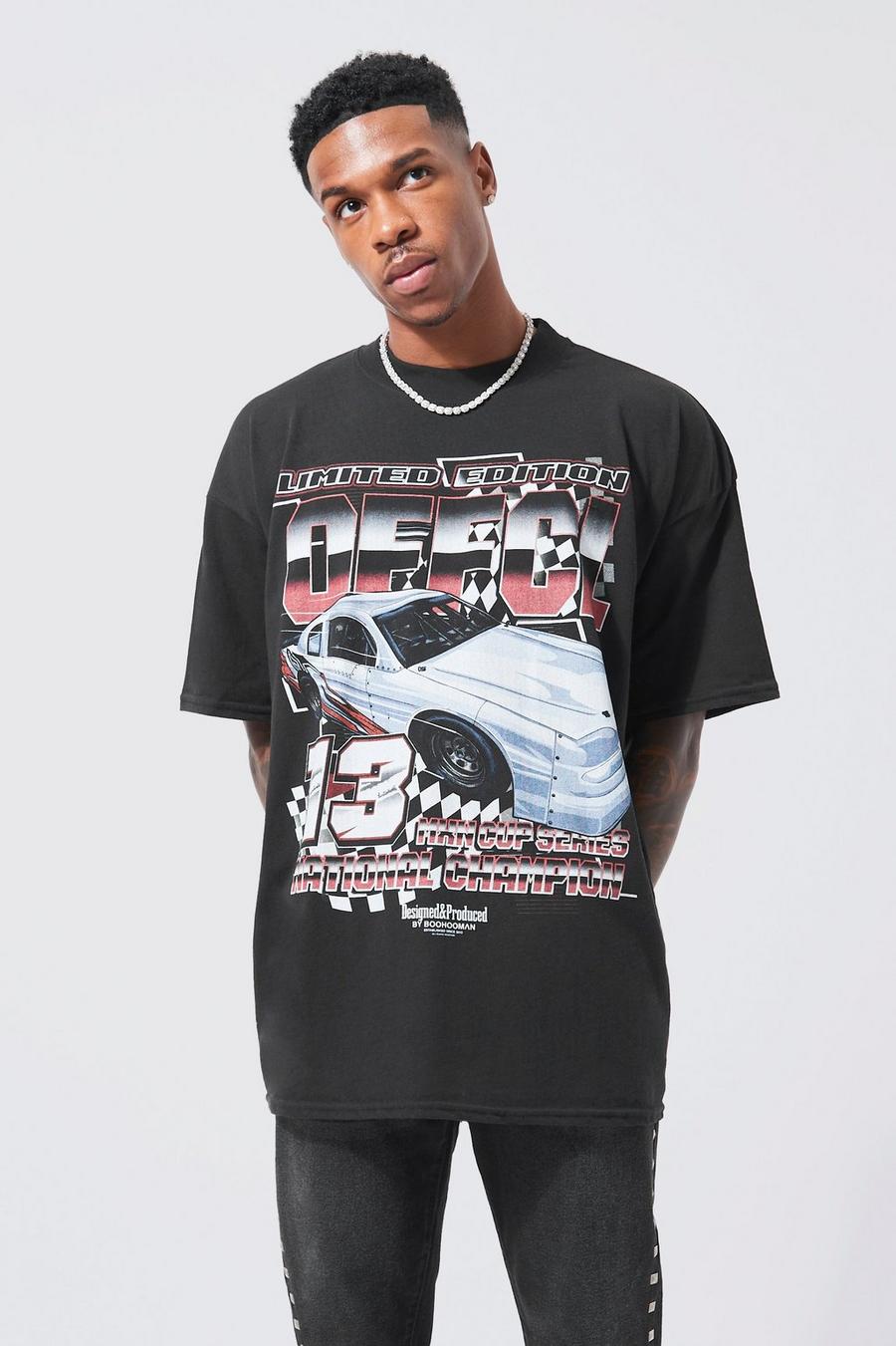 Black Oversized Ofcl 13 Car Graphic T-shirt image number 1