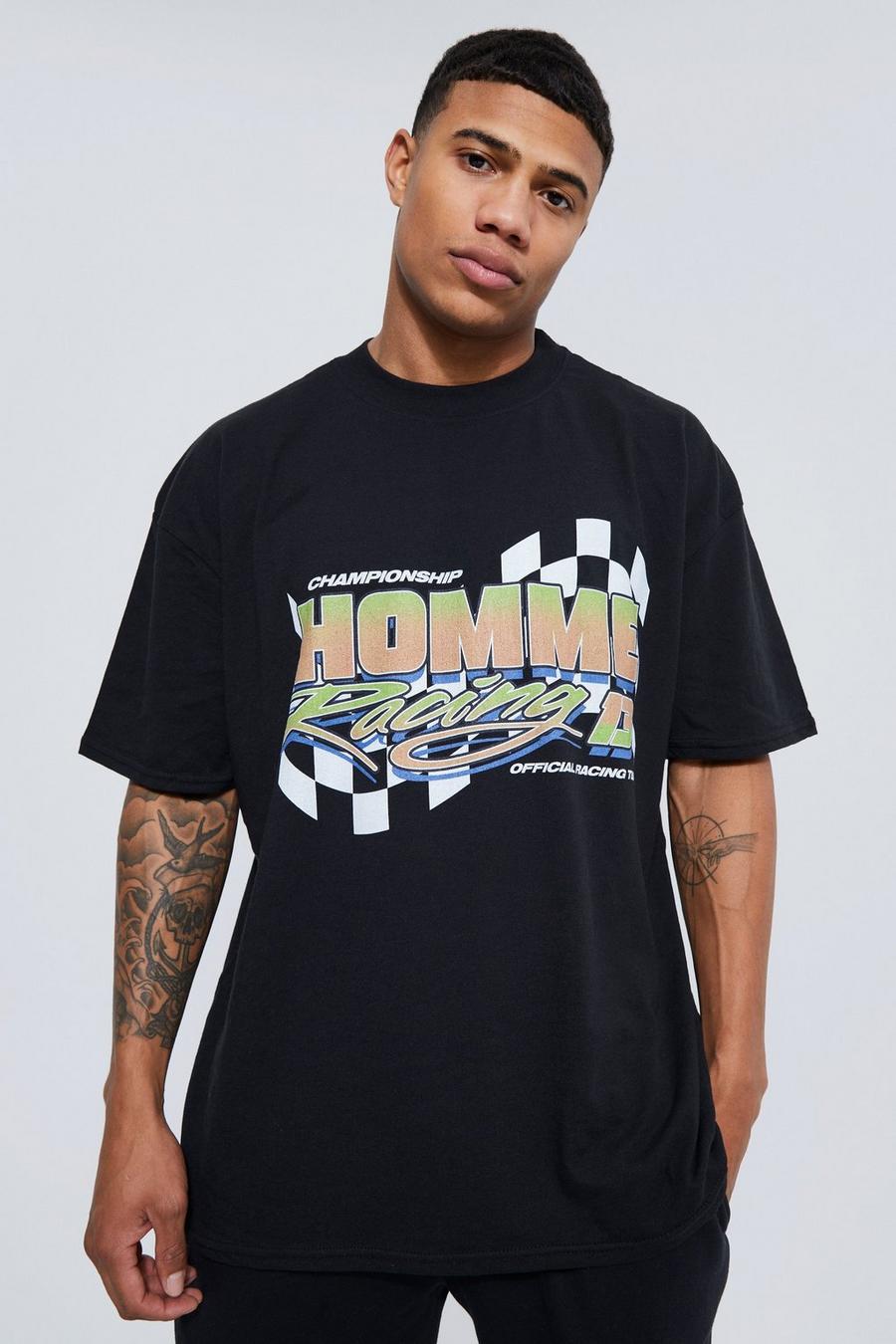 Black Oversized Homme Car Graphic T-shirt image number 1