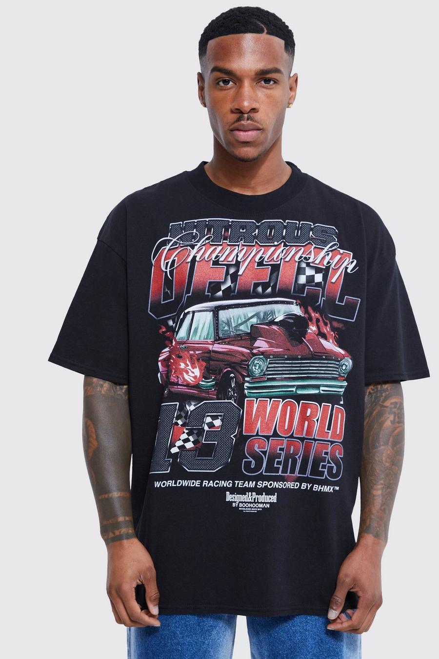 Black Oversized Car Graphic T-shirt image number 1