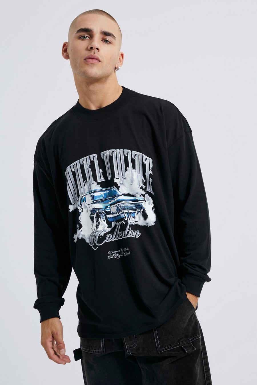 Black Oversized Worldwide Auto T-Shirt Met Lange Mouwen image number 1