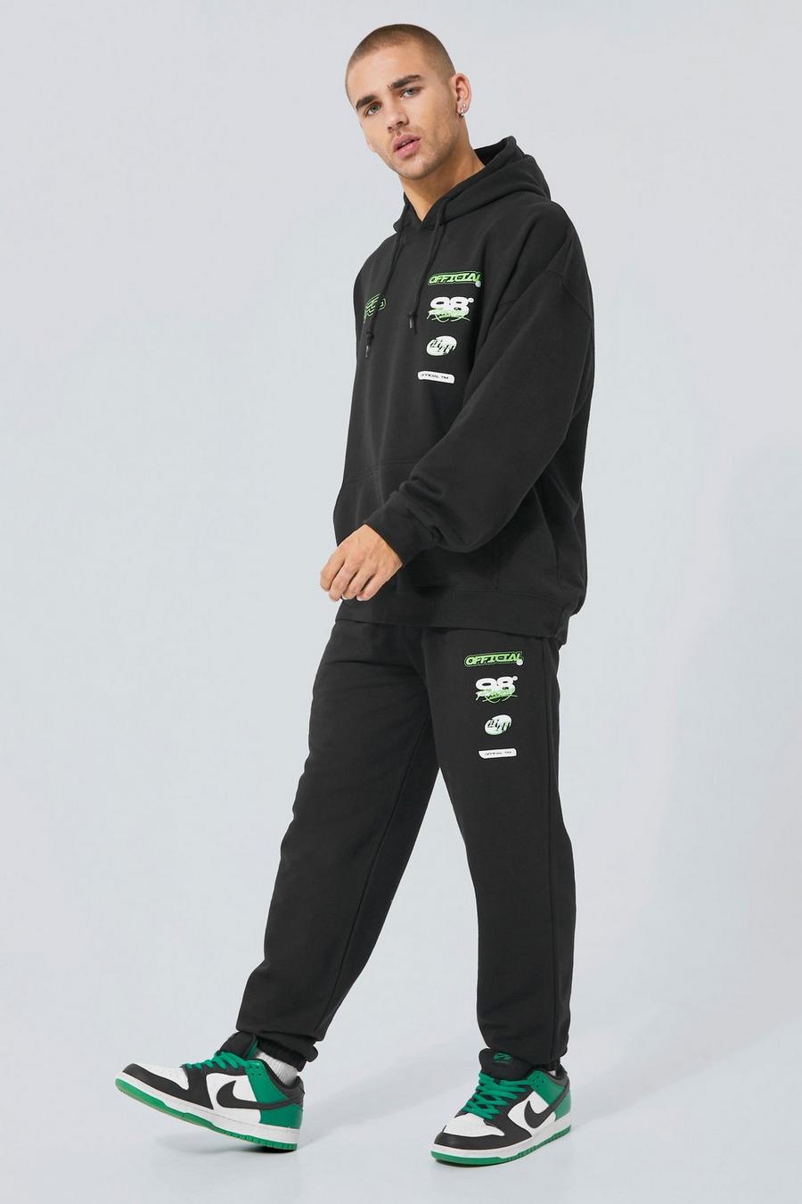 Black Ofcl Moto Oversized träningsoverall med hoodie image number 1