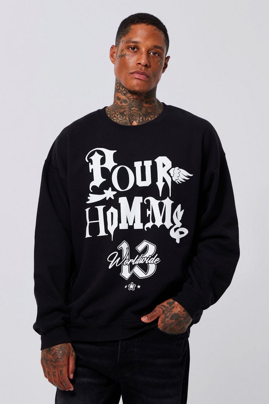 Black Oversized Pour Homme Wing Print Sweatshirt image number 1