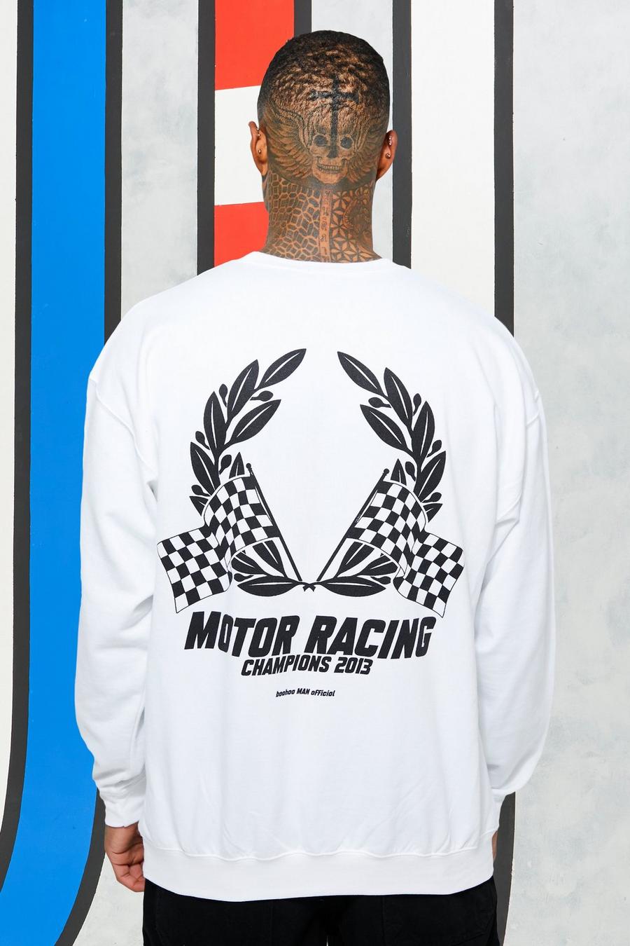 White Oversized Motor Racing Print Sweatshirt image number 1