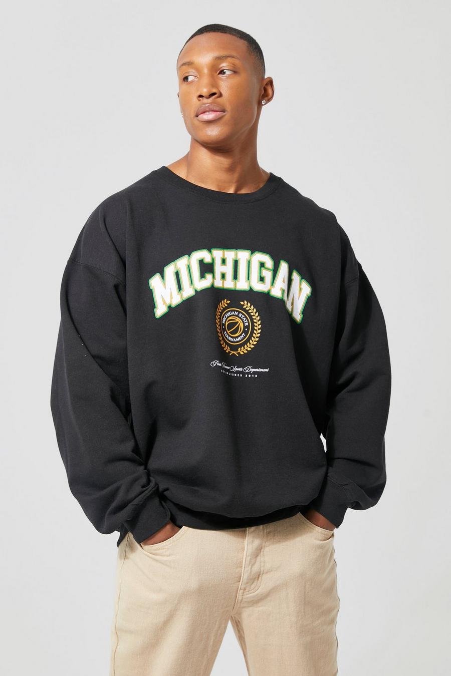 Oversize Sweatshirt mit Michigan-Print, Black noir