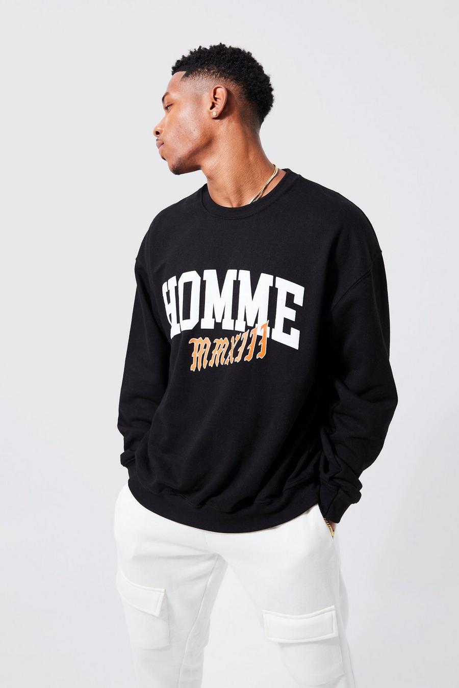 Black Oversized Homme Puff Print Sweatshirt image number 1