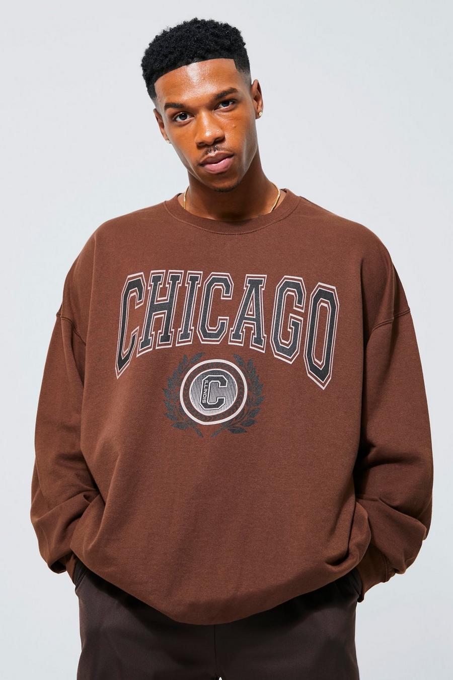 Chocolate Oversized Chicago Print Sweatshirt image number 1