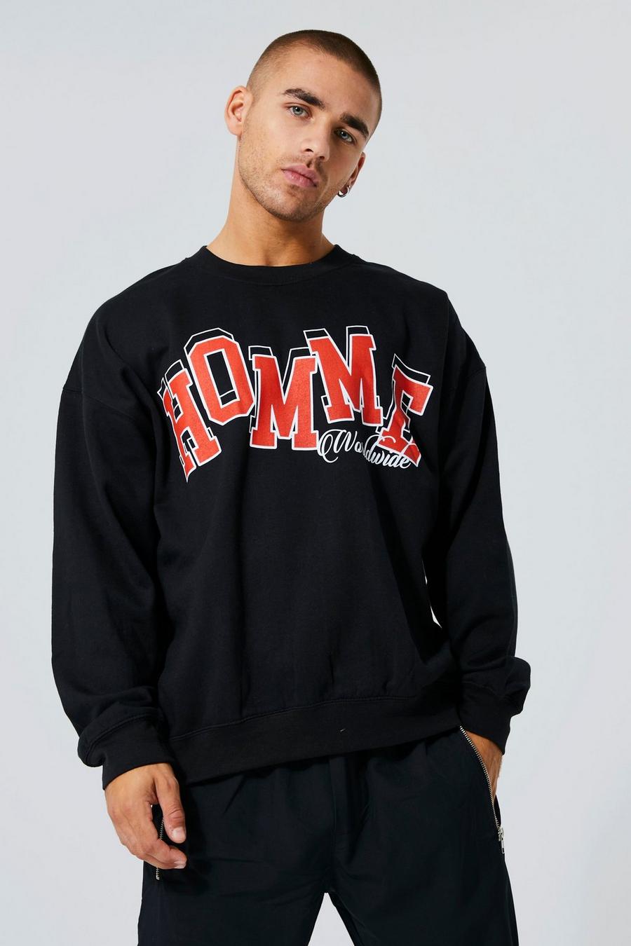 Black Oversized Homme Print Sweatshirt image number 1