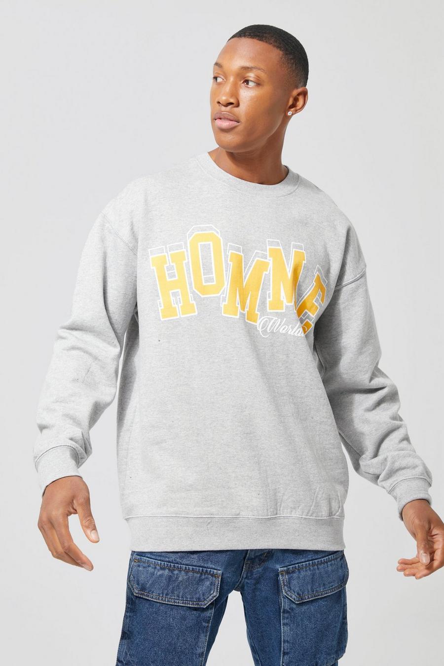 Oversize Sweatshirt mit Homme-Print, Grey marl image number 1