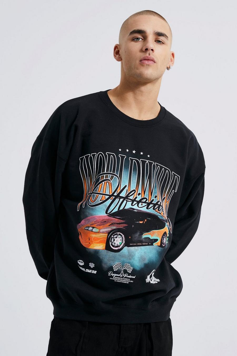 Black Oversized Worldwide Ofcl Car Graphic Sweatshirt image number 1