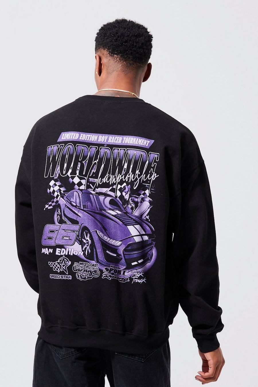 Black Oversized Worldwide Car Graphic Sweatshirt image number 1