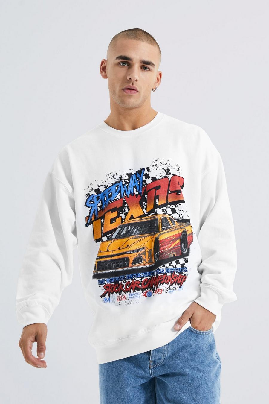 White Oversized Texas Car Graphic Sweatshirt image number 1