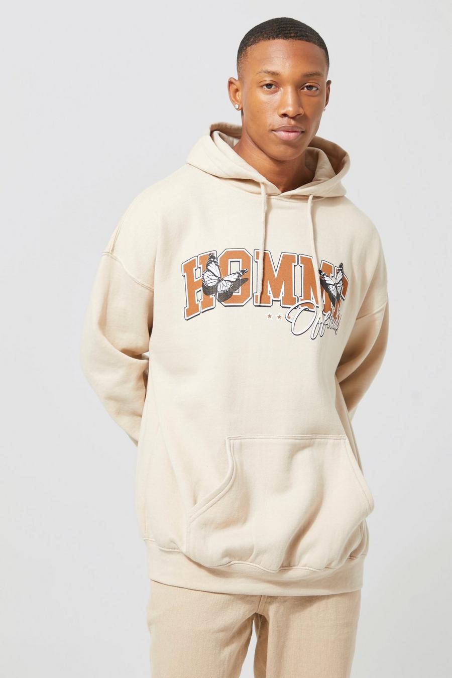 Ecru Oversized Homme Official Print Hoodie image number 1