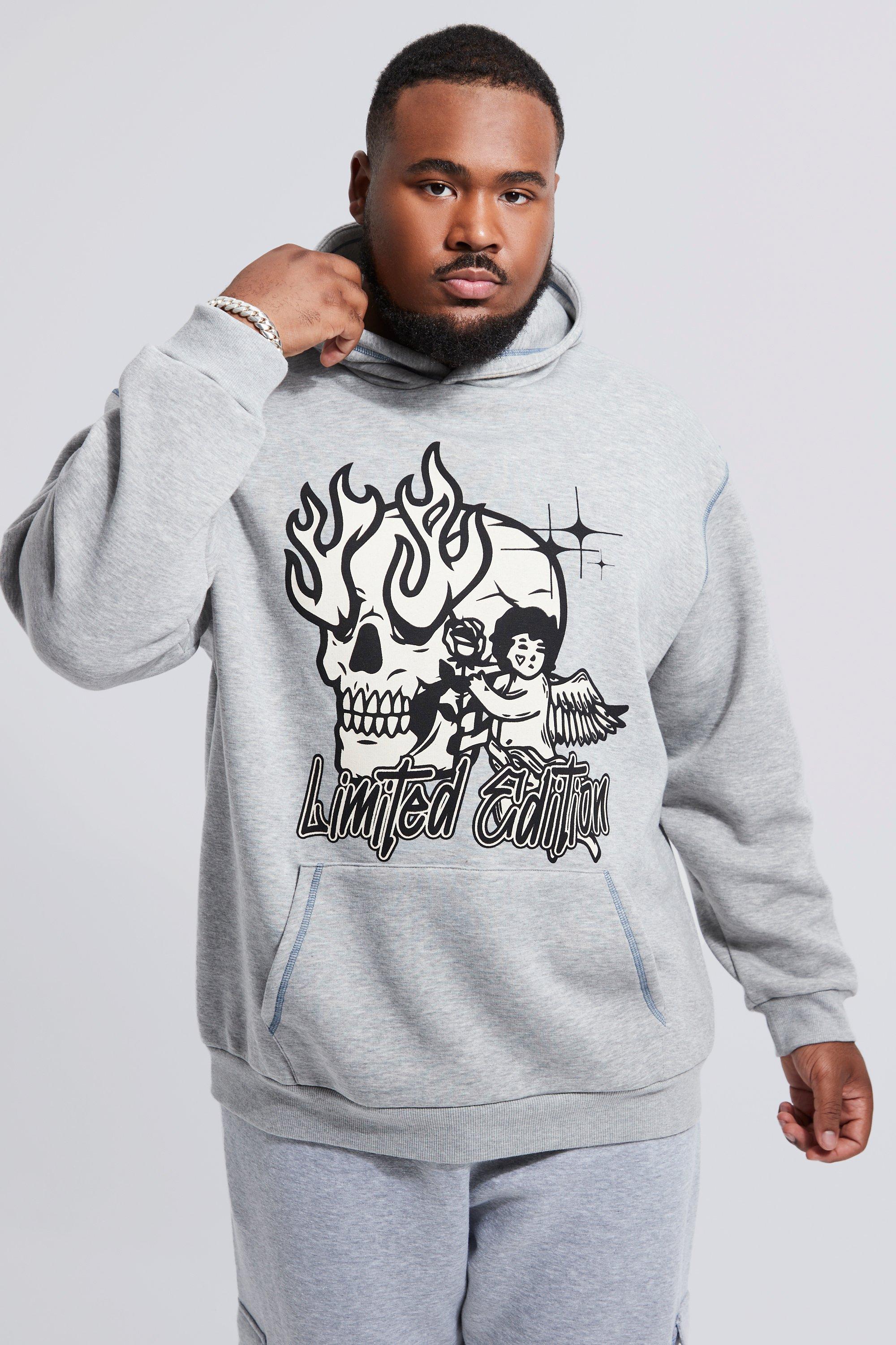 grey and white graphic hoodie