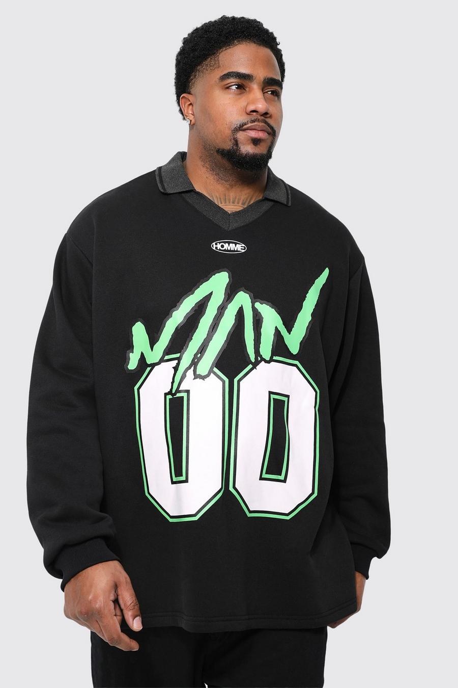 Plus Oversize Man Football Sweatshirt, Black image number 1