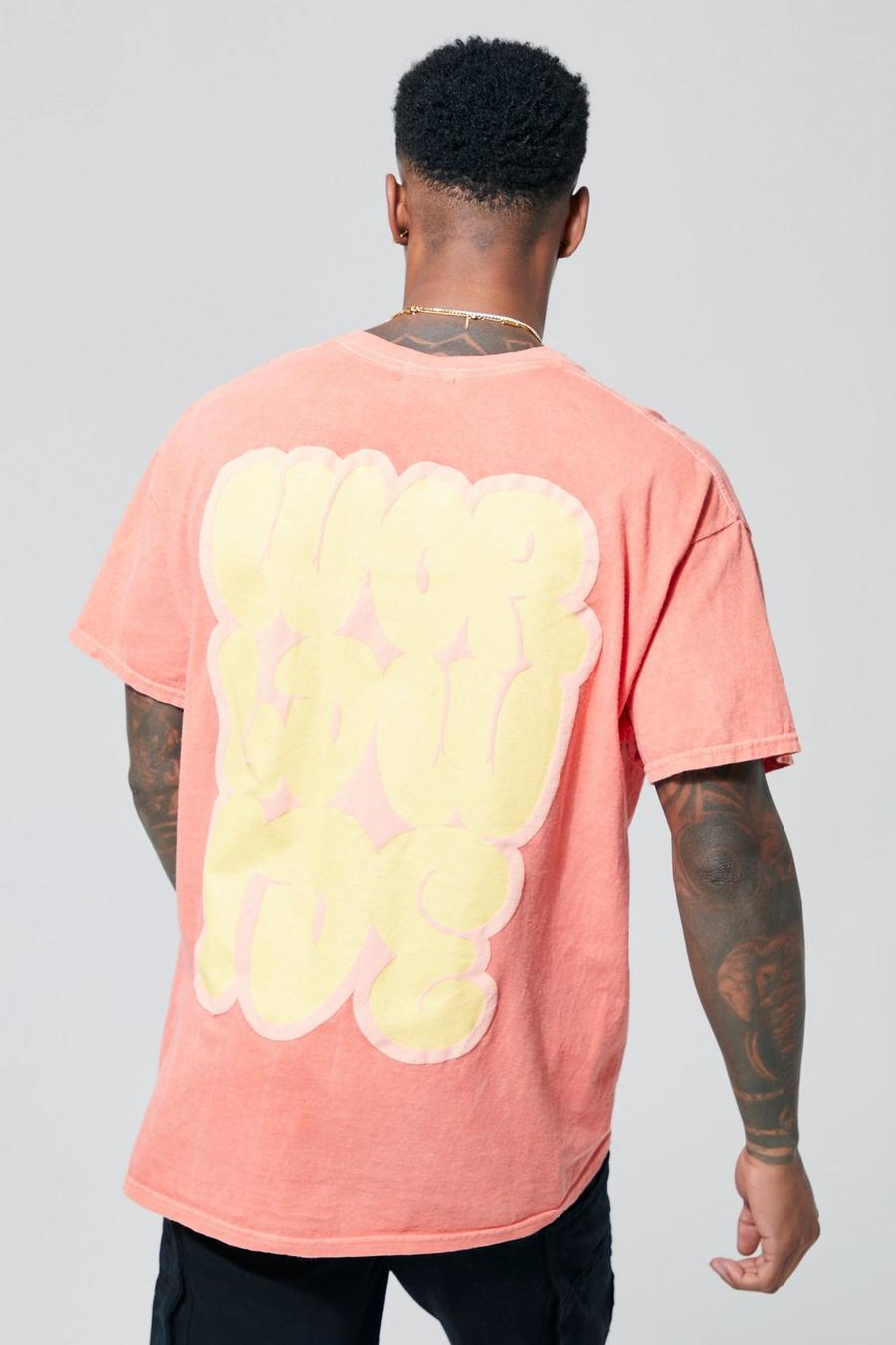 Coral Washed Worldwide Puff Print T-shirt image number 1
