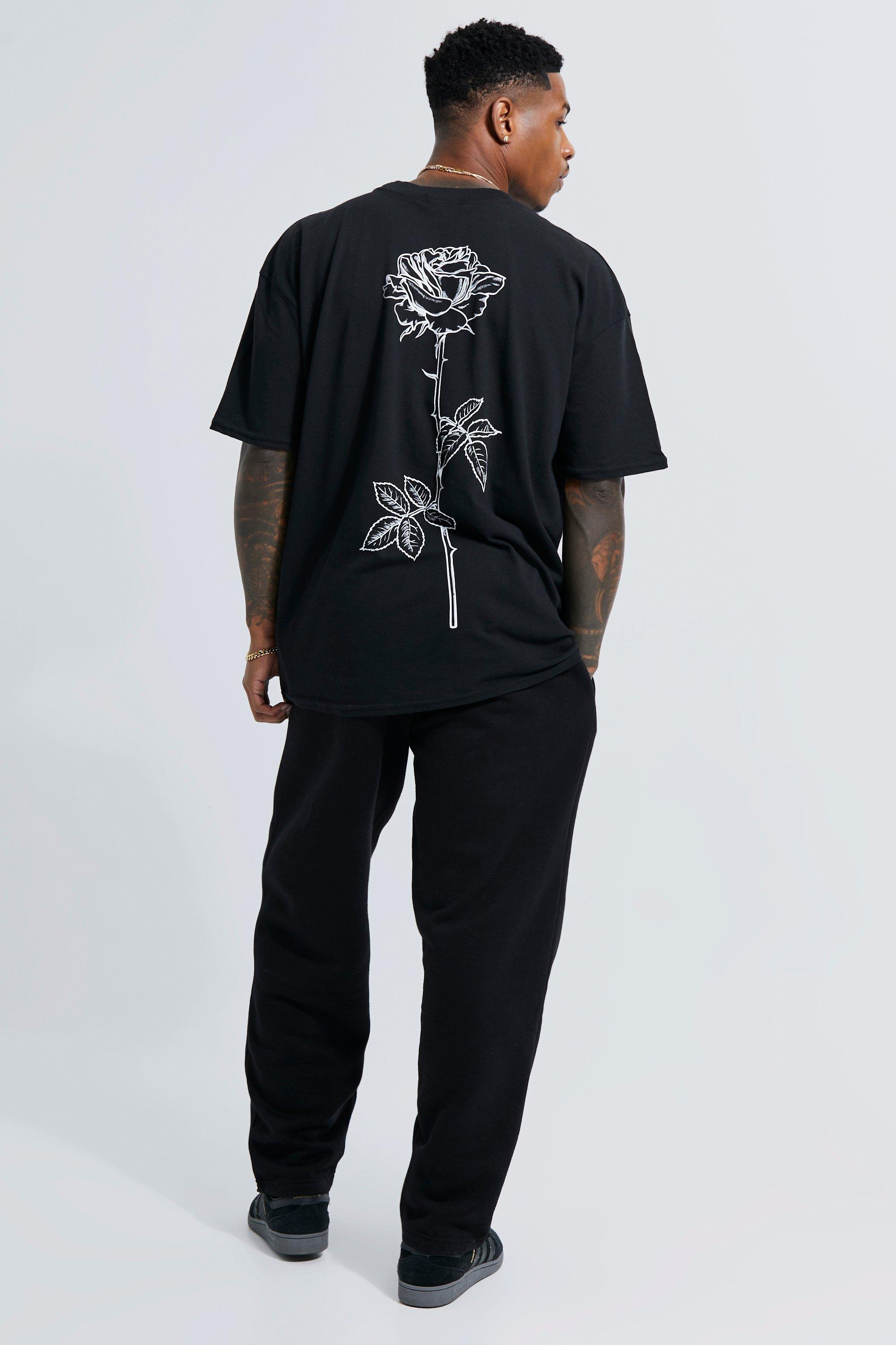 Line Drawn Rose Stem Print T shirt