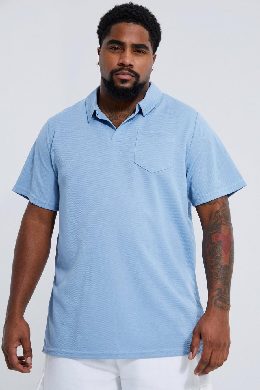 Dusty blue Plus Slim Fit Mesh Polo Top  image number 1