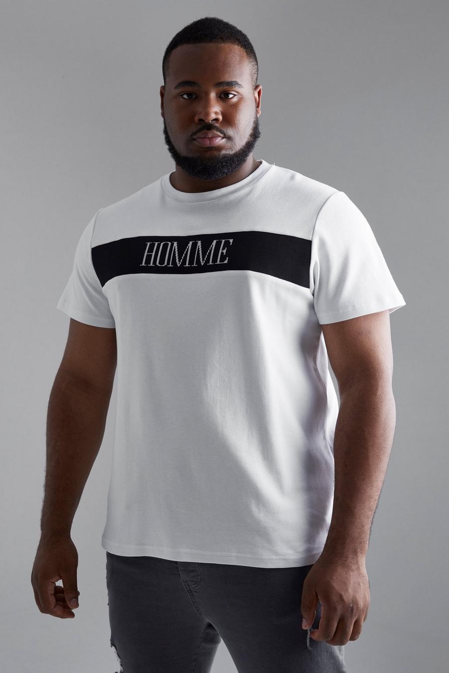 White Plus Slim Fit Panelled Homme T-shirt image number 1