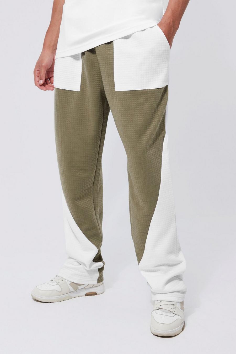 Pantalón deportivo Tall recto de tejido gofre con colores en bloque, Khaki image number 1