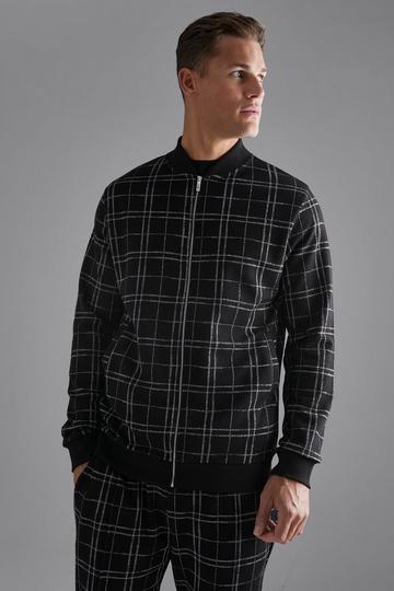 Black Tall Smart Check Bomber Jacket