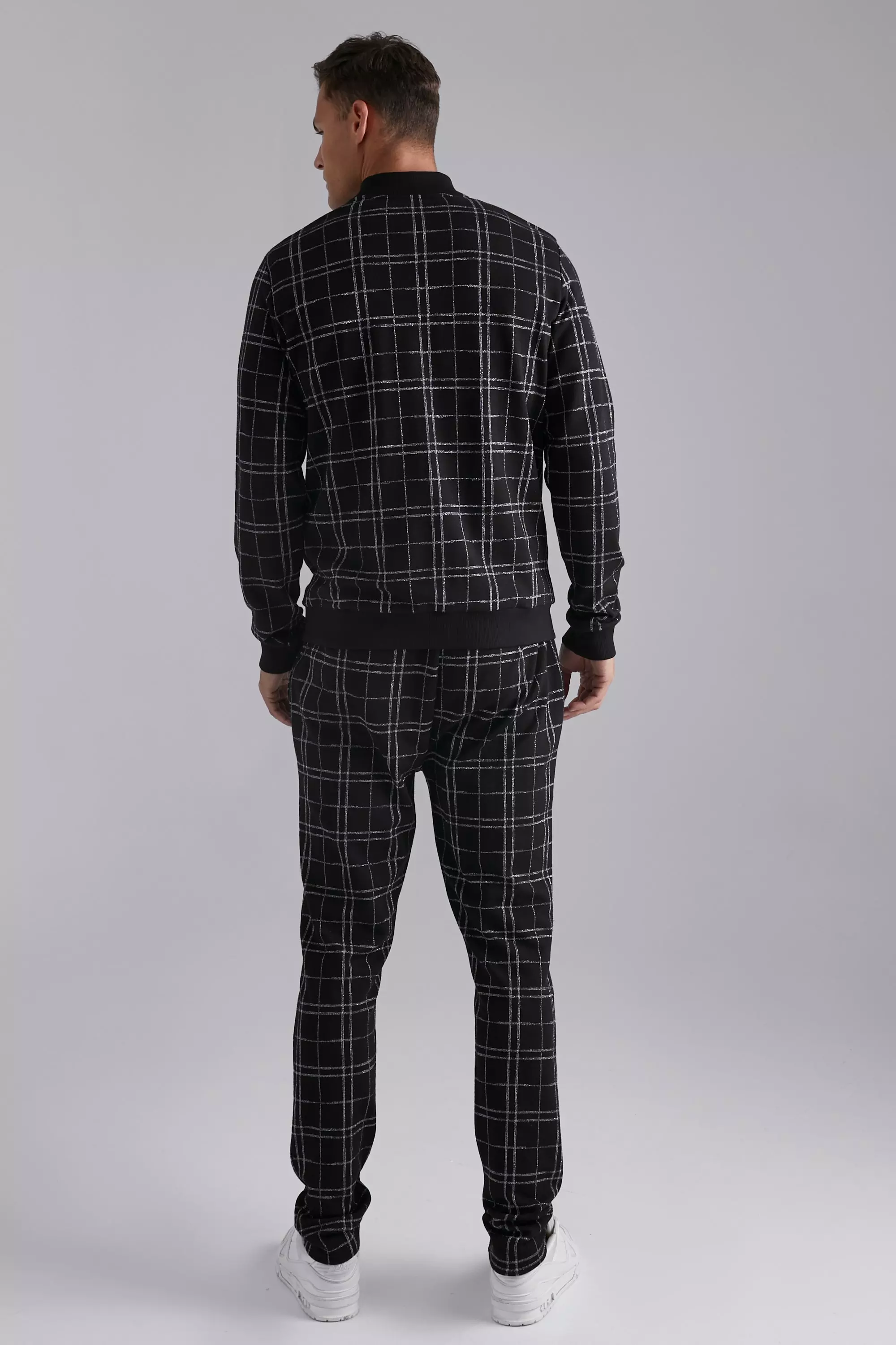 Black Tall Smart Check Bomber Jacket alternative image