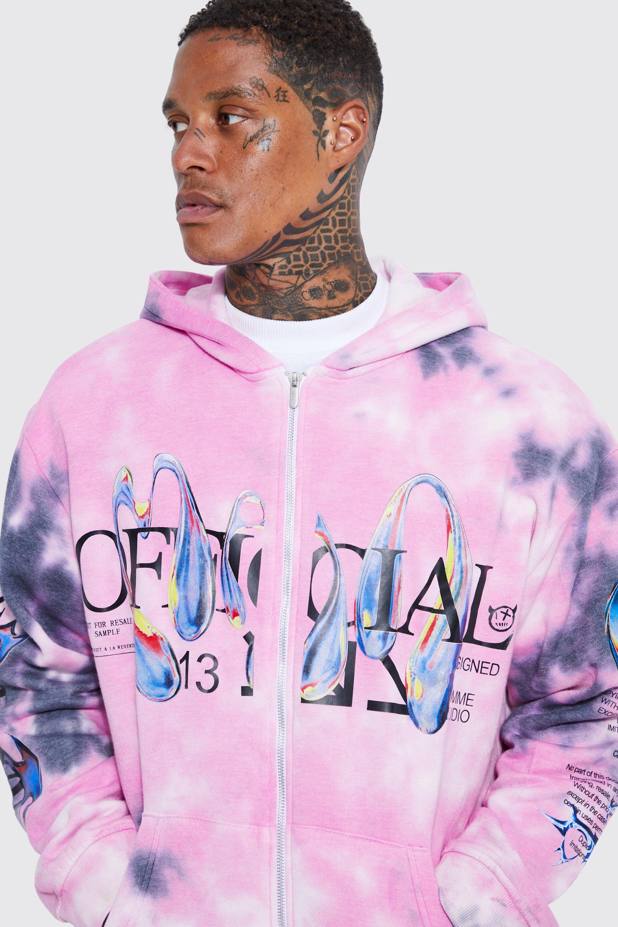 Oversized Tie Dye Graphic Zip Through Hoodie