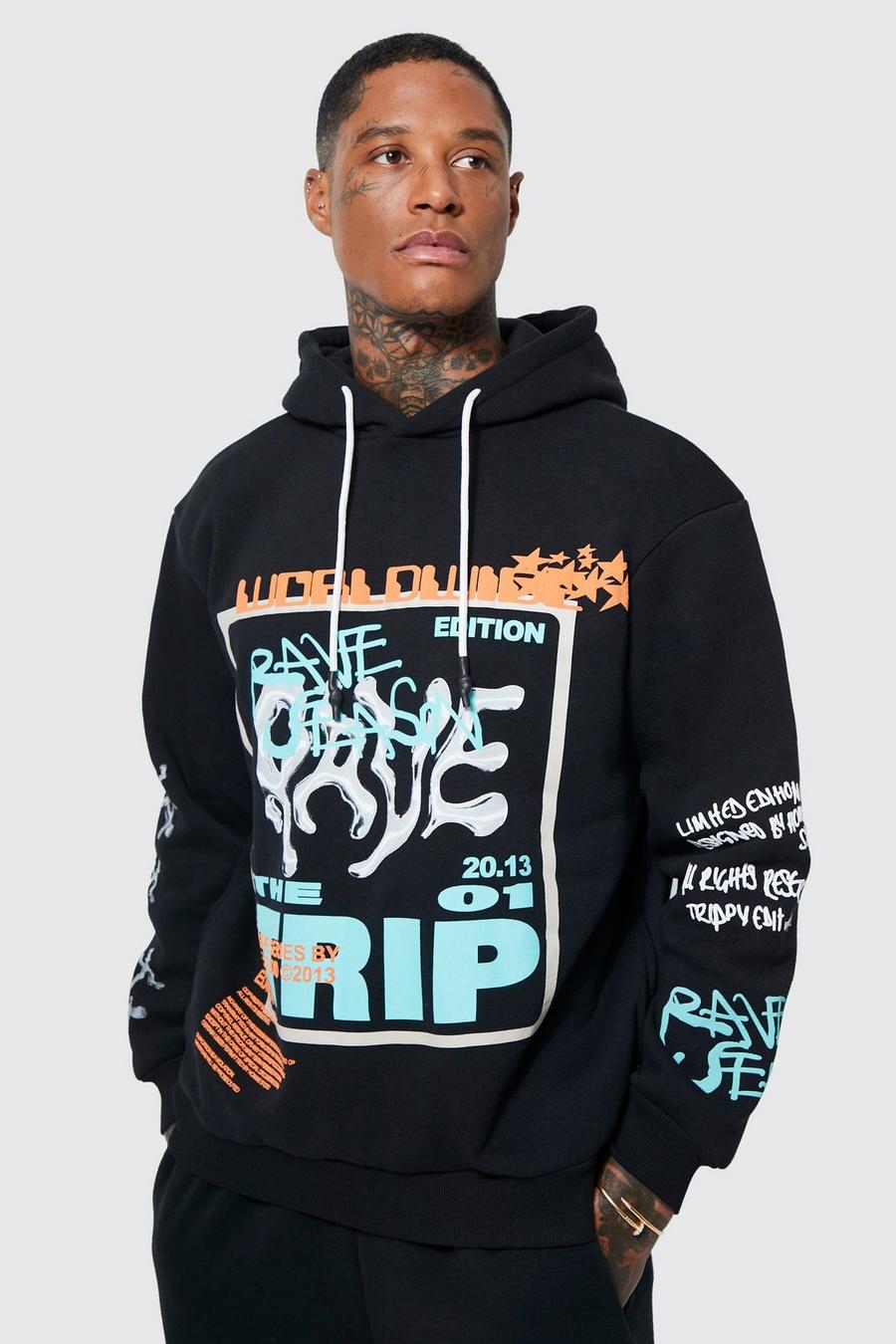 Black Oversized Front Graphic Hoodie  image number 1