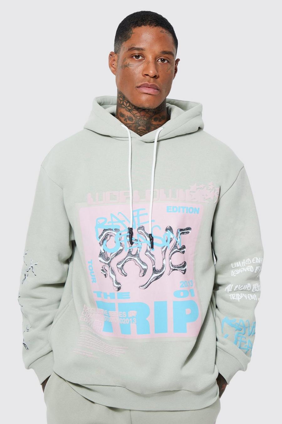Sage Oversized Front Graphic Hoodie image number 1