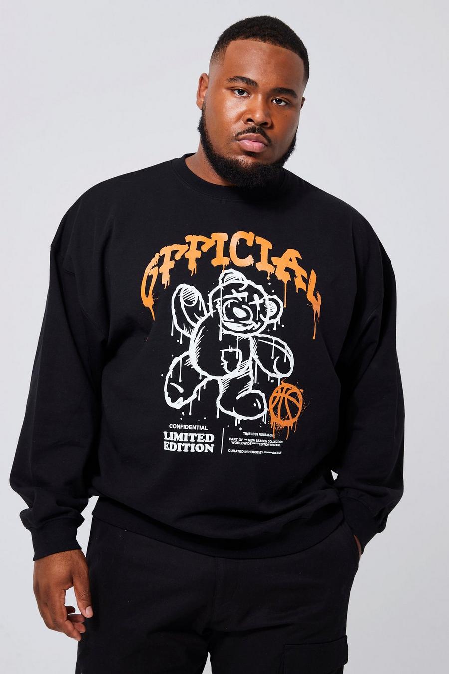 Black negro Plus Drip Teddy Print Sweatshirt