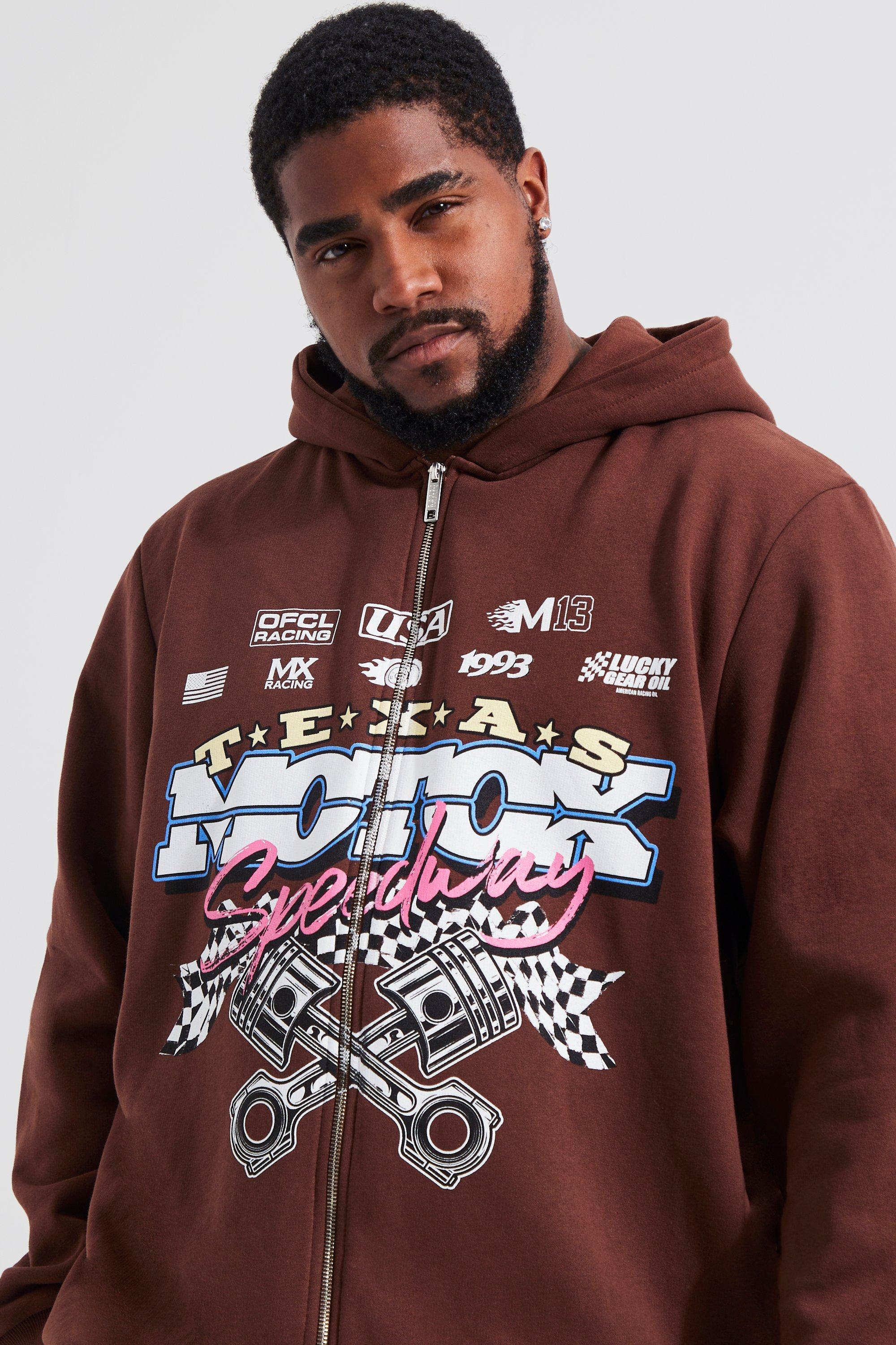 Plus Moto Print Zip Through Hoodie