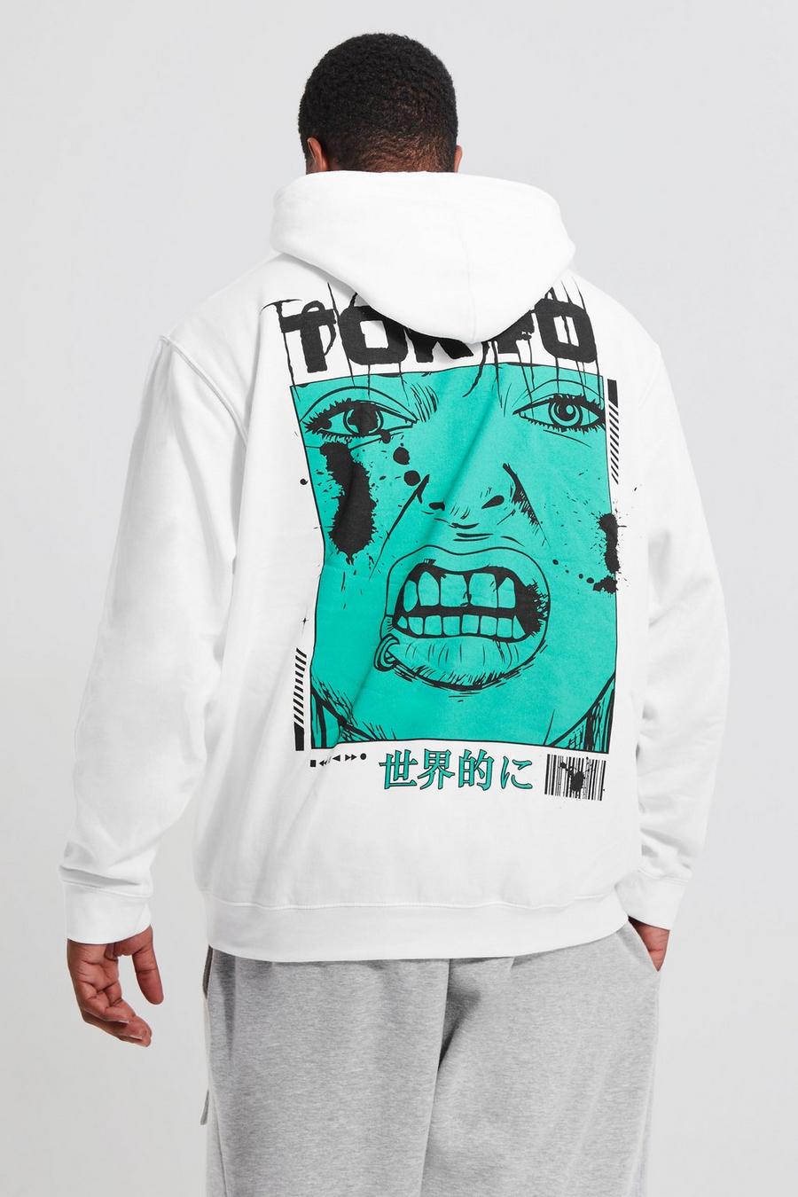 White Plus Anime Face Graphic Hoodie image number 1