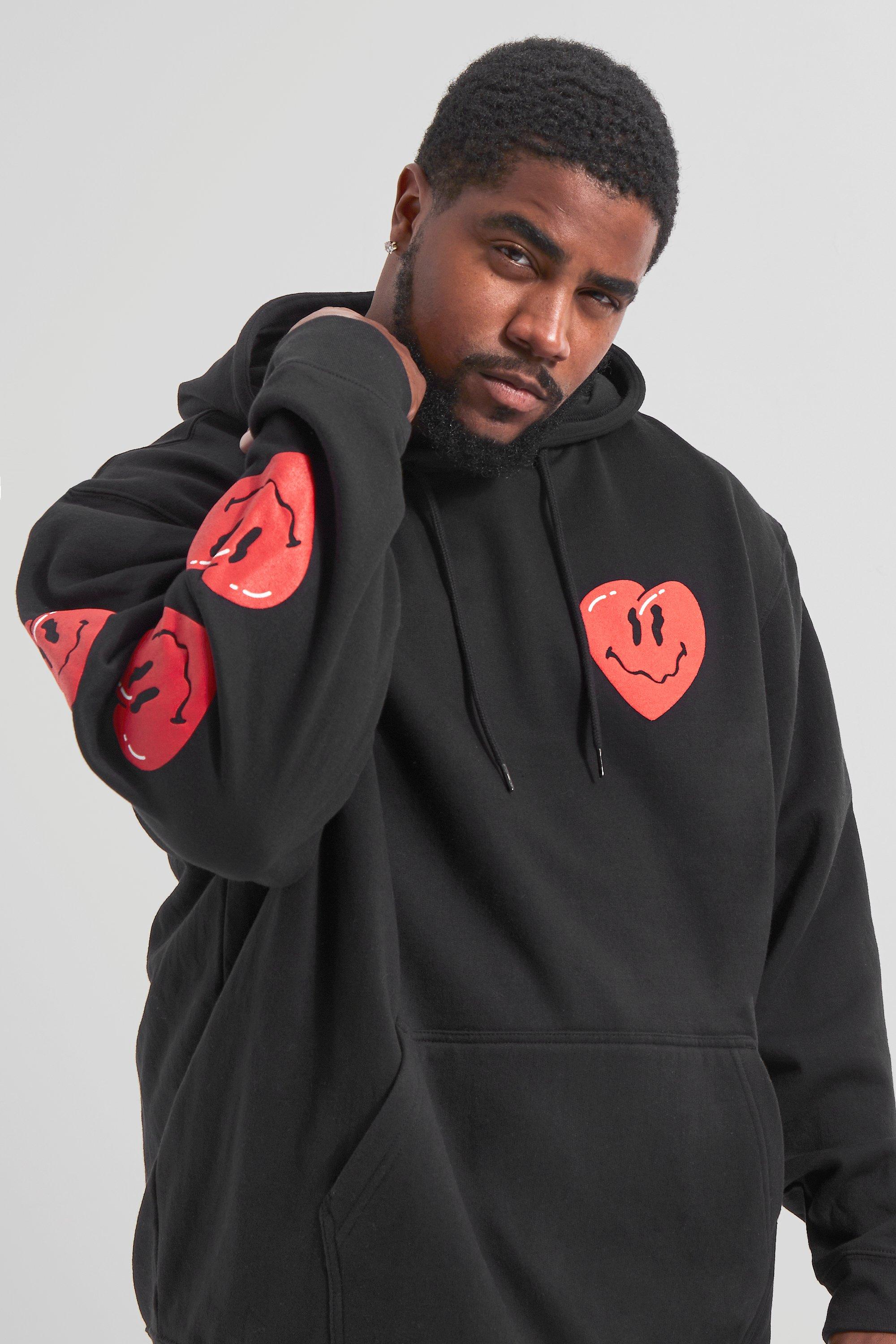 Plus Heart Face Puff Print Hoodie