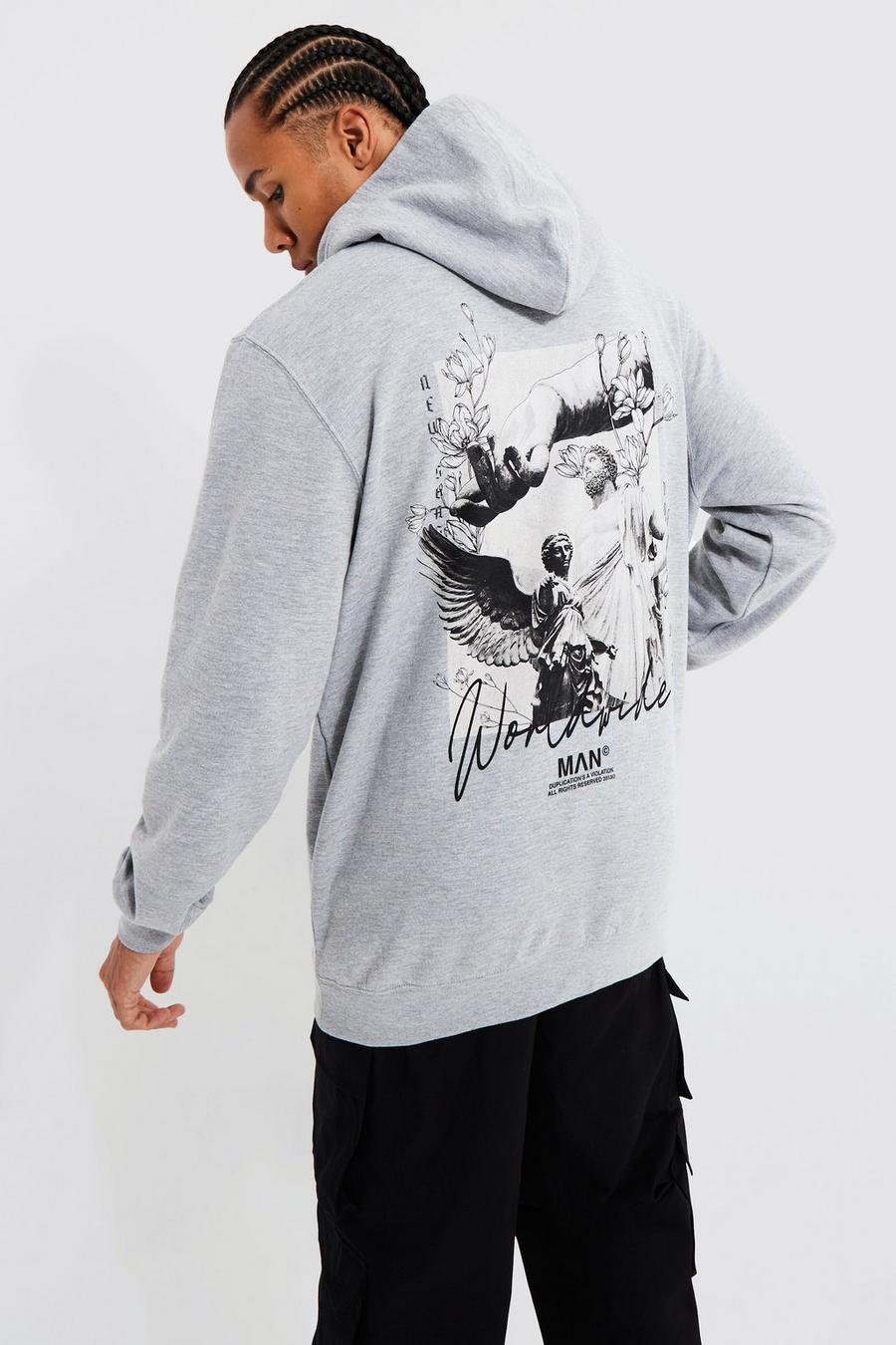 Grey marl Tall Statue Back Graphic Hoodie image number 1