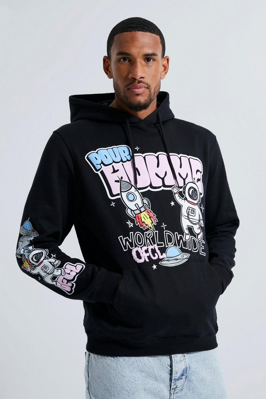 Black Tall Space Puff Print Hoodie