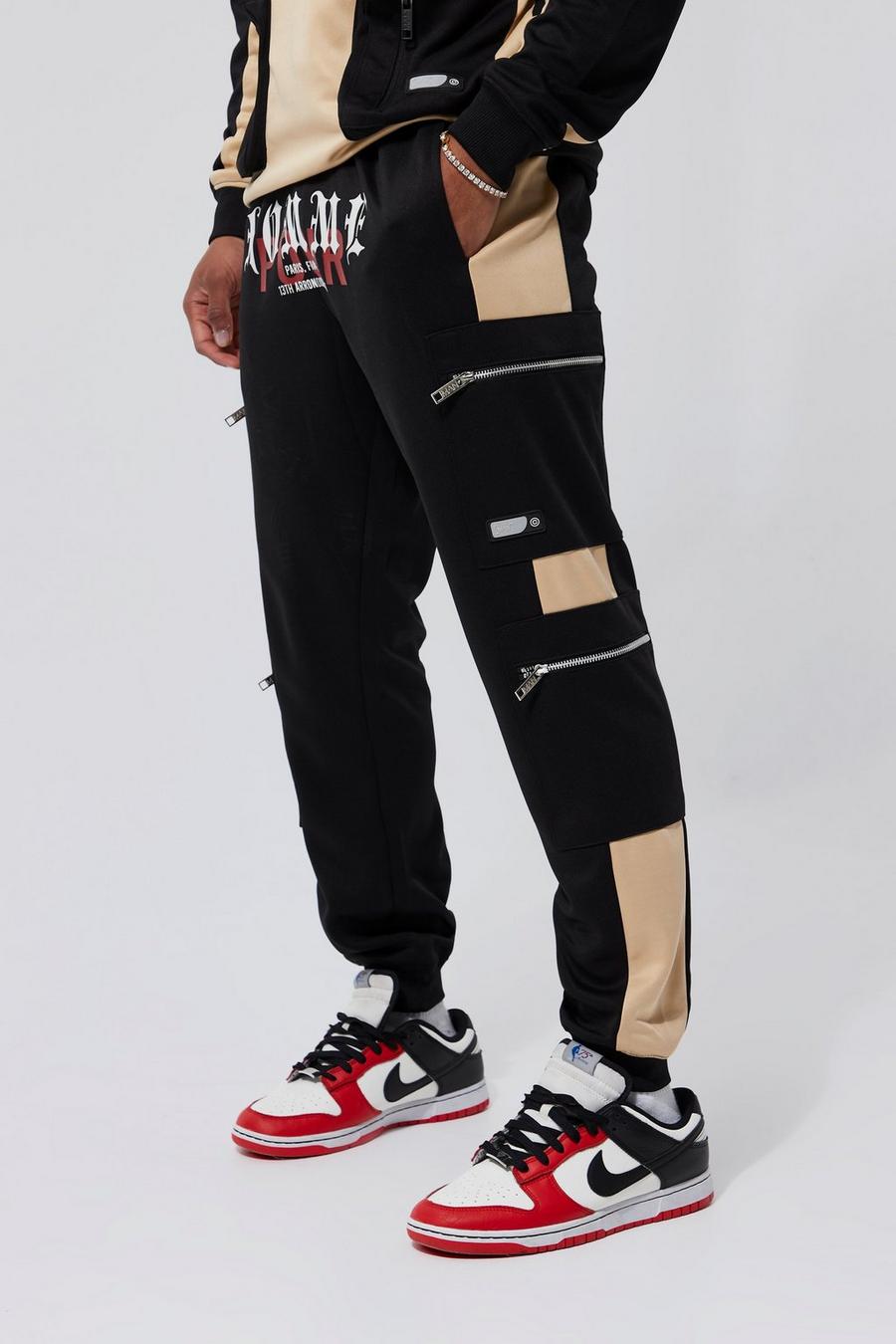 Pantalón deportivo ajustado Homme con colores en bloque, Black image number 1