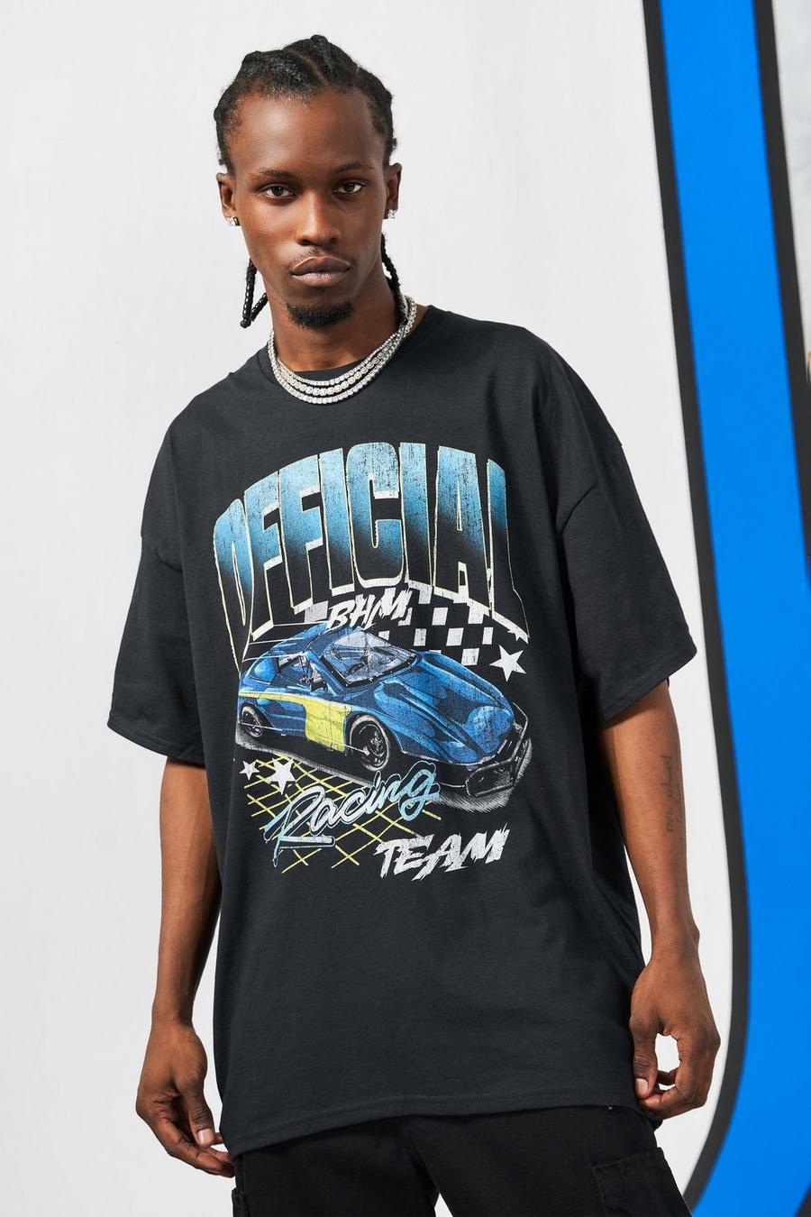 Black Oversized Official Racing Car Graphic T-shirt image number 1