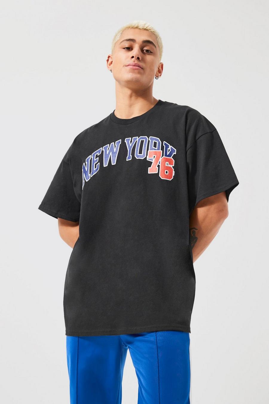 Black Oversized New York Print T-shirt