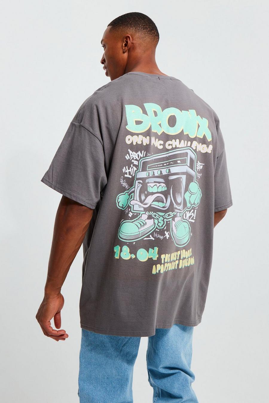 Charcoal Oversized Bronx Stereo Graphic T-shirt image number 1